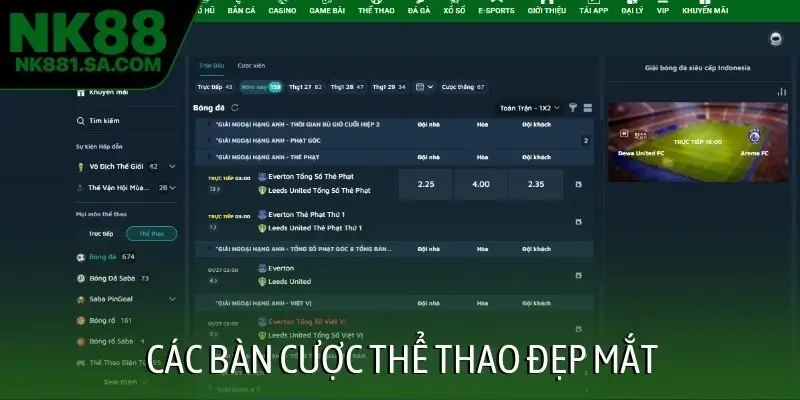 Các bàn cược thể thao đẹp mắt