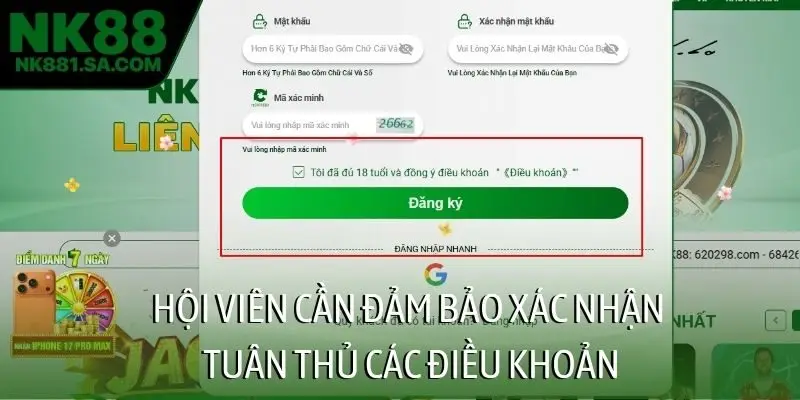 Hội viên cần đảm bảo xác nhận tuân thủ các điều khoản