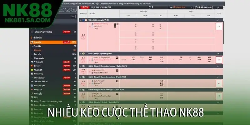 Nhiều kèo cược thể thao NK88