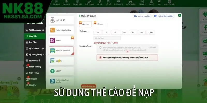 Sử dụng thẻ cào để nạp