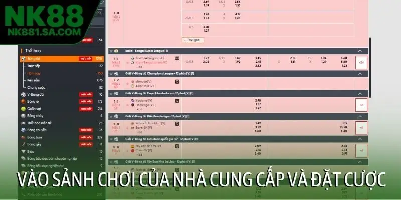 Vào sảnh chơi của nhà cung cấp và đặt cược